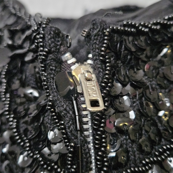 Vintage Sz Small Hand Beaded 100% Wool Boat Neck Whimsical Black Sequin Blouse - Picture 10 of 15